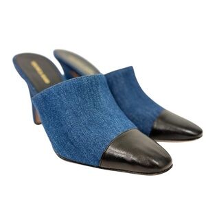 Veronica Beard $385 NIB Carlotta‎ Denim Mixed-Media Heels shoes 10.5 M